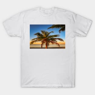 Tropical Sunrise with Palm Tree and the moon in Key West Florida T-Shirt